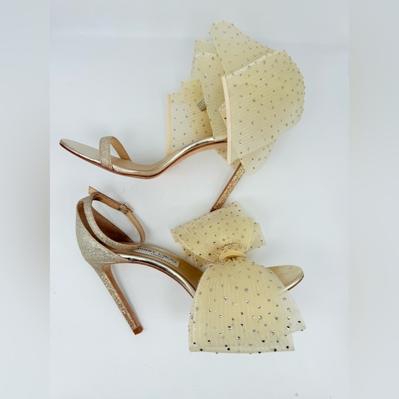 JIMMY CHOO Ivory Gold Aveline 100 bow Crystal embellished bow sandals EU 38.5 - Picture 8 of 13
